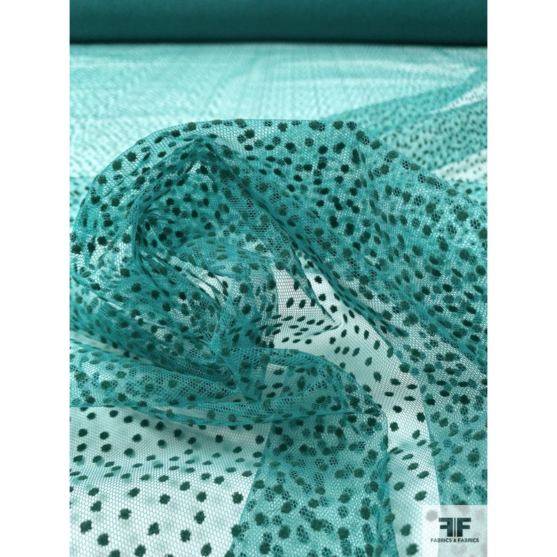 J Mendel Dotted Flocked Tulle – Emerald Green / Evergreen Fabric by the Yard