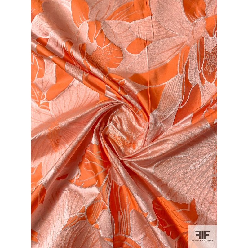 Large-Scale Floral Taffeta-Like Reversible Brocade – Orange / White Fabric by the Yard