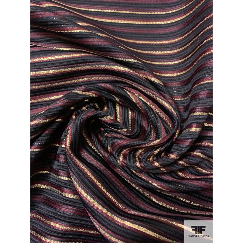 Metallic Striped Ottoman Brocade – Burgundy / Black / Gold Fabric by the Yard