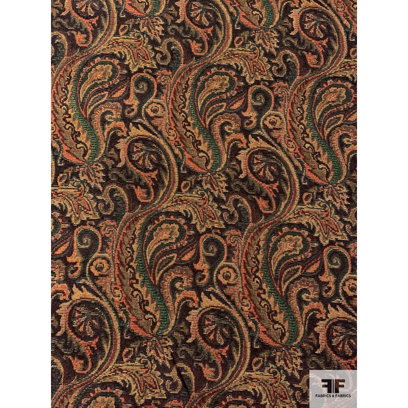 Paisley Tapestry-Look Brocade – Green / Dark Coral / Eggplant / Beige Fabric by the Yard
