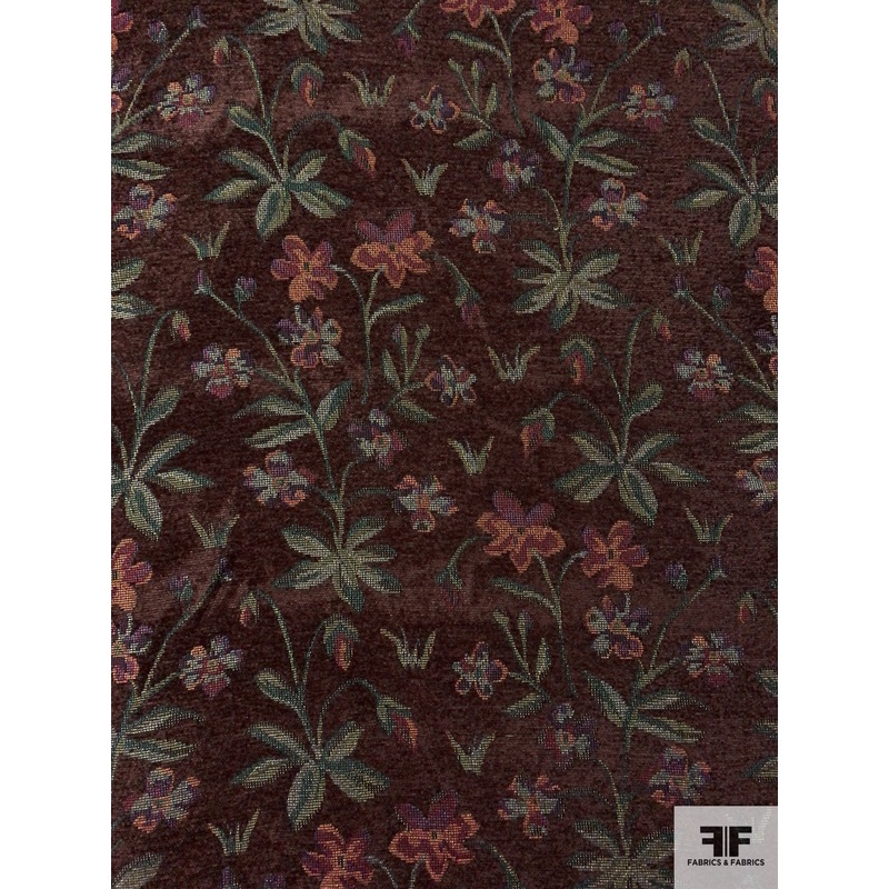 Stem Floral Tapestry-Look Brocade – Brown / Greens / Blue / Red Fabric by the Yard