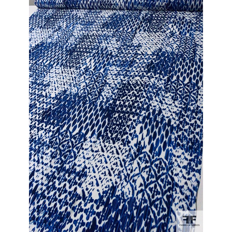 Tie-Dye Printed Rayon Challis – Blue / Navy / White Fabric by the Yard