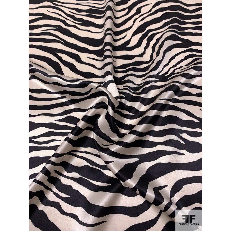 Zebra Printed Silk Charmeuse – Black / Ivory Fabric by the Yard