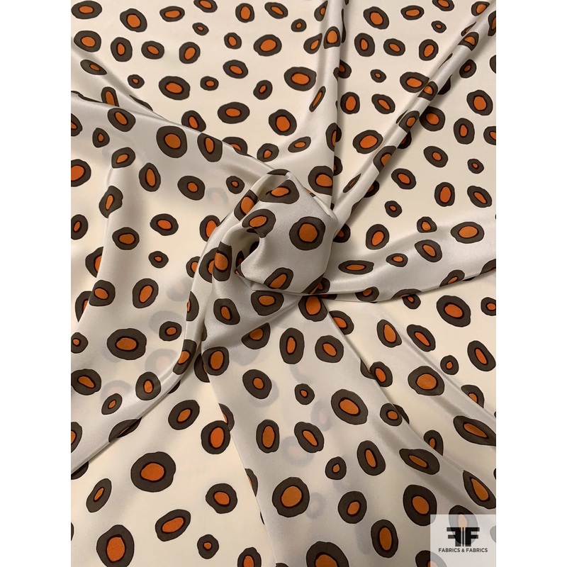 Cells Printed Silk Crepe de Chine – Ivory / Turmeric / Stone Fabric by the Yard