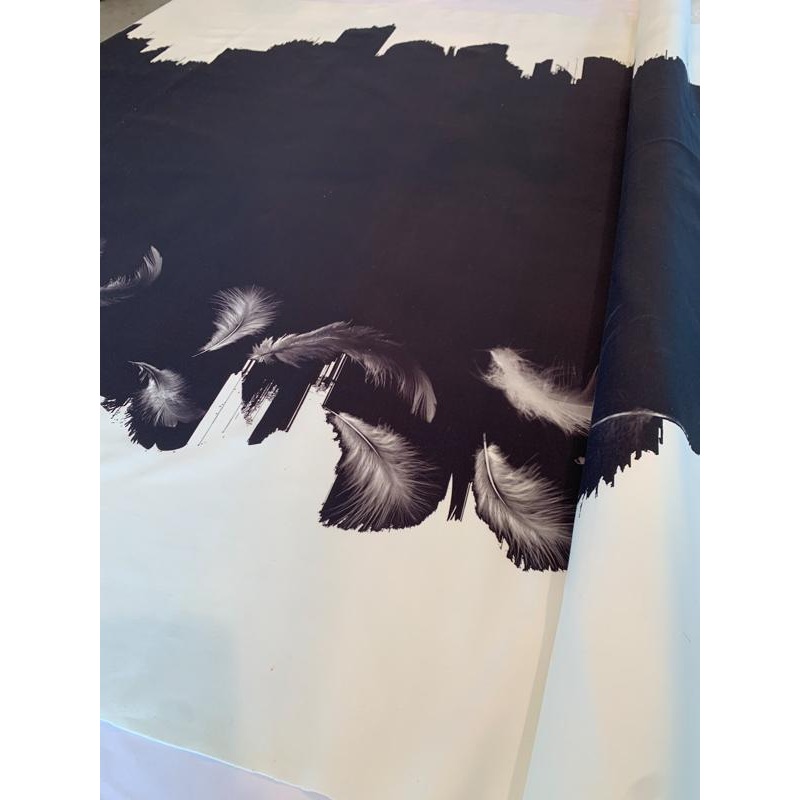 Floating Feathers on the Skyline Novelty Printed Heavy Scuba Knit – Black / White Fabric by the Yard