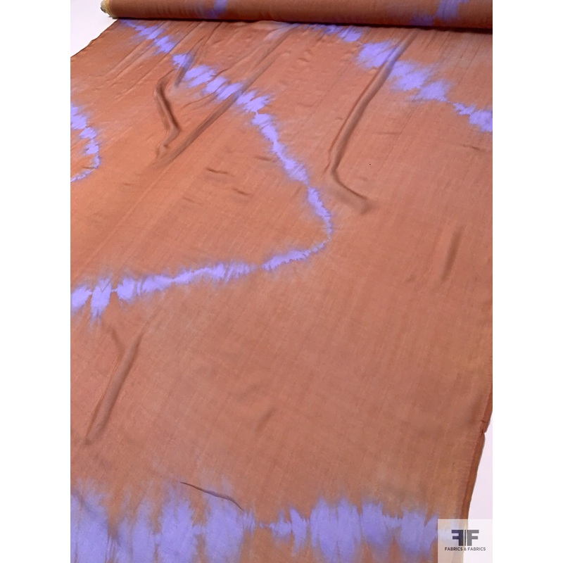 French Tie-Dye Printed Fine Silk Chiffon – Windsor Tan / Lavender Fabric by the Yard
