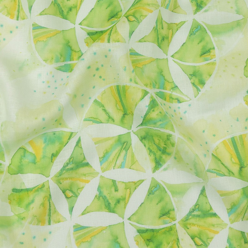 Green and Yellow Watercolor Medallions Medium Weight Linen Woven