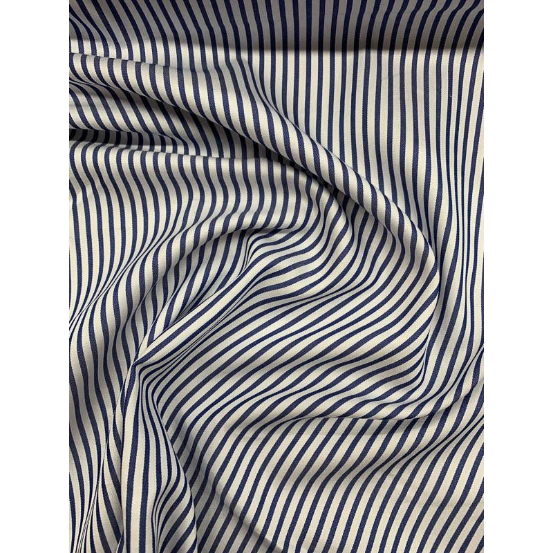 Italian Striped Cotton Shirting – Blue / White Fabric by the Yard