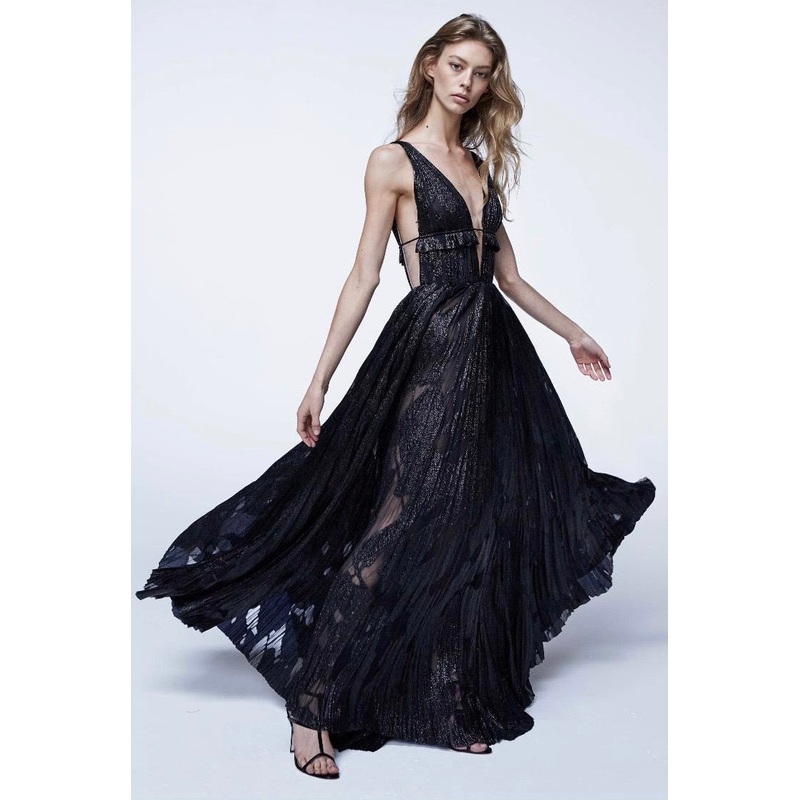 J Mendel Novelty Abstract Fil Coup Metallic Chiffon – Black Fabric by the Yard