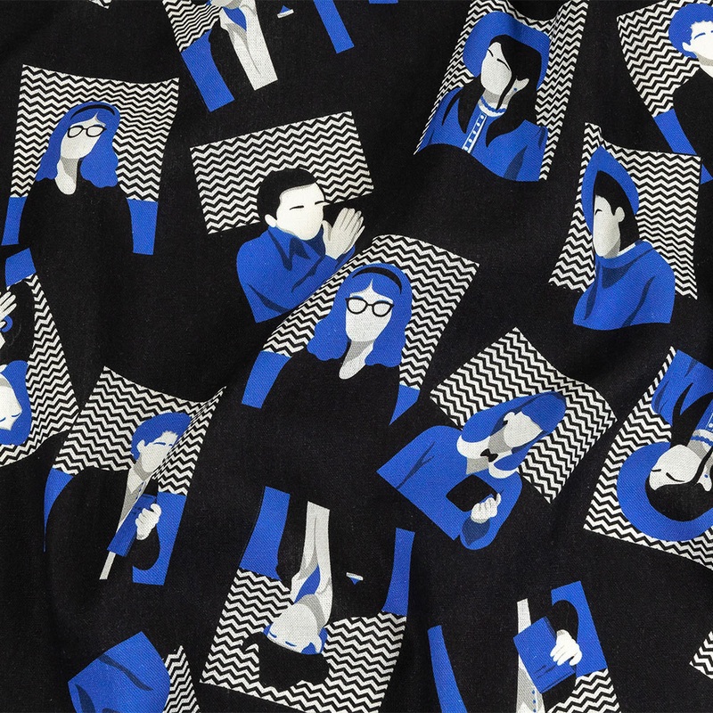 Linen and Rayon Woven – Blue and Black Talking Heads – In the Blues Print – Mood Exclusive Indigo Collection