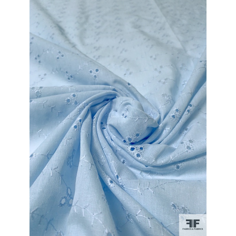 Mini Floral Vines Embroidered Eyelet Cotton-Poly Voile – Baby Blue Fabric by the Yard