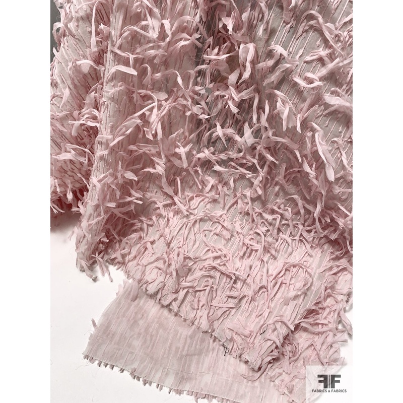 Oscar de la Renta Embroider-Stitched Organza with Silk Chiffon Fringe – Ballet Slipper Pink Fabric by the Yard
