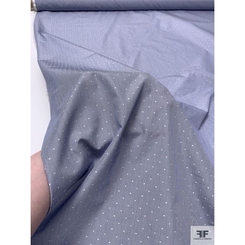 Pinstripe Dobby Cotton Shirting – Navy Blue / White Fabric by the Yard