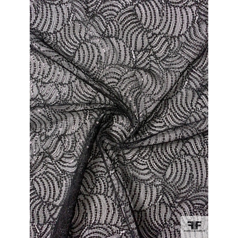All-Over Embroidered and Sequined Fine Netting – Black Fabric by the Yard