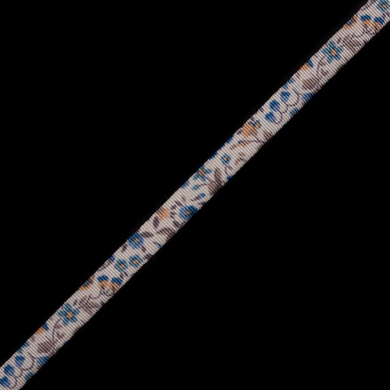 Blue Floral Printed Grosgrain Ribbon – 0.375″