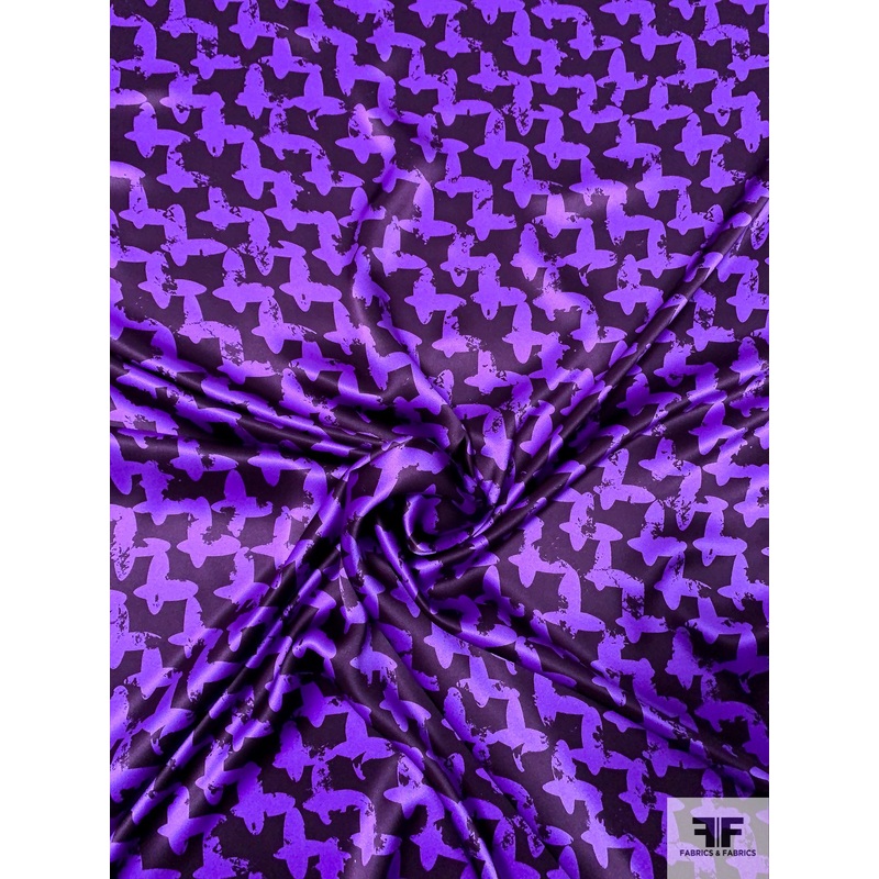 Graphic Printed Silk Charmeuse – Hot Purple / Eggplant Fabric by the Yard