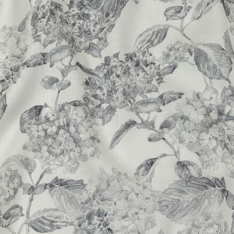 Gray and White Hydrangeas Medium Weight Linen Woven