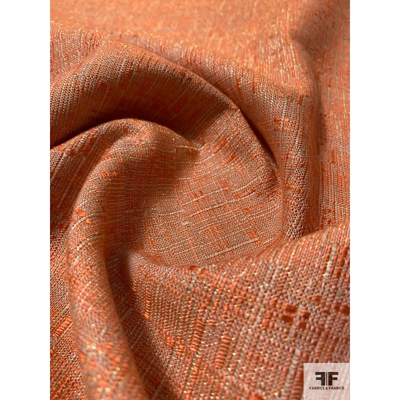 Italian Glam and Soft Slightly Textured Novelty Metallic Suiting – Orange / Gold Fabric by the Yard