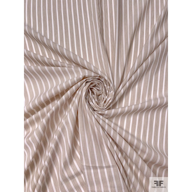 Italian Striped Yarn-Dyed Fine Cotton Shirting – Oatmeal / White Fabric by the Yard