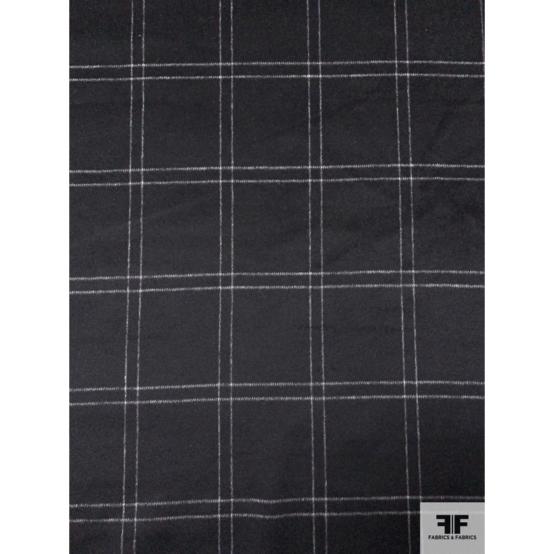 Italian Windowpane Plaid Soft Brushed Wool Blend Coating – Black / Light Grey Fabric by the Yard