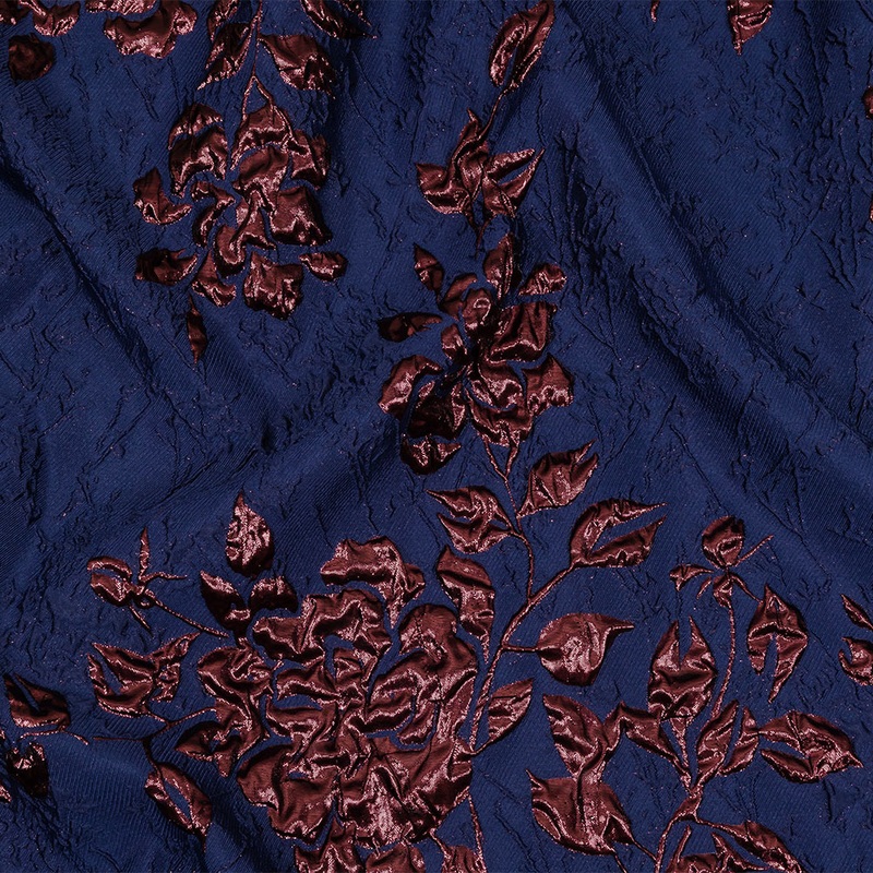 Metallic Aubergine and Blue Depths Roses and Leaves Luxury Brocade