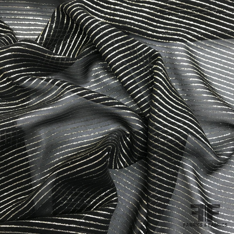Metallic Italian Striped Silk Chiffon – Gold/Black Fabric by the Yard