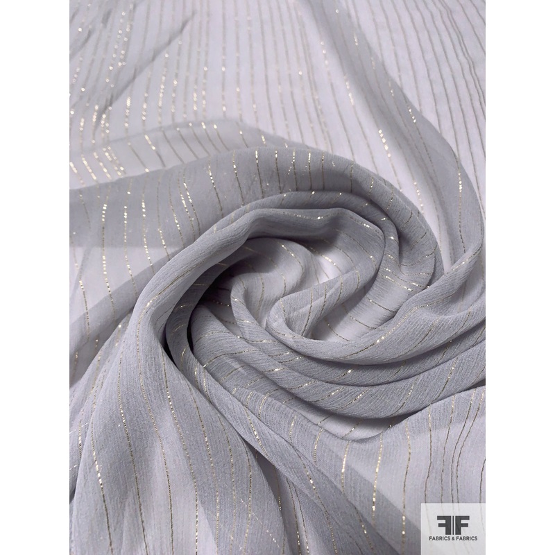 Solid Silk Chiffon with Gold Lurex Pinstripes – Soft Grey / Gold Fabric by the Yard