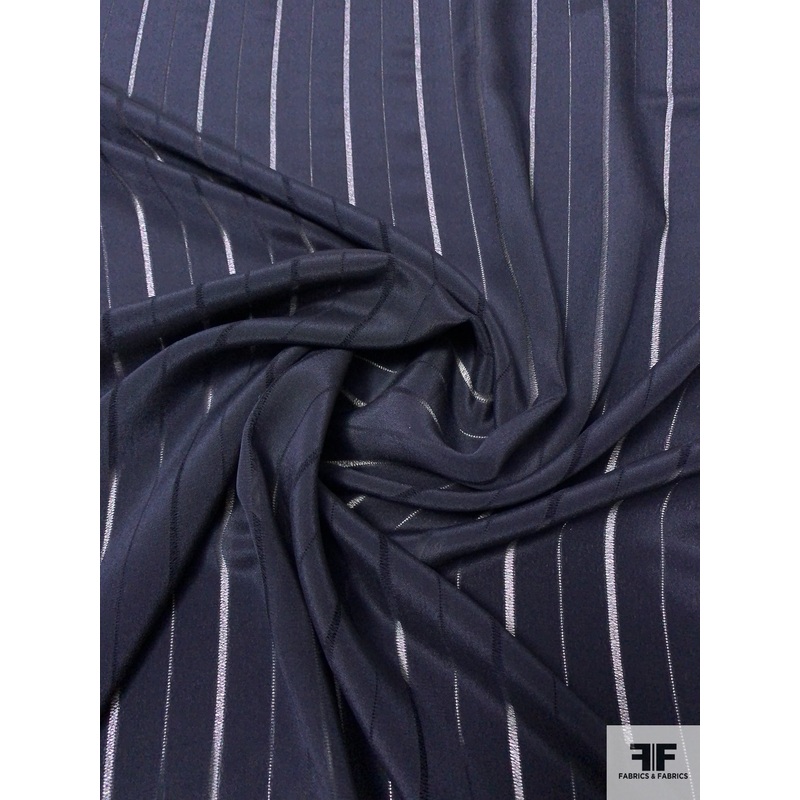 Stitch Striped Silk Crepe de Chine – Dark Navy Fabric by the Yard