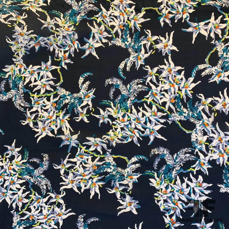 Trailing Orchid Silk Georgette – Navy/Multicolor Fabric by the Yard