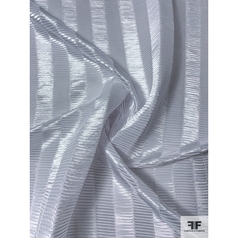 Two-Way Pleated Striped Lightweight Polyester Satin – White Fabric by the Yard