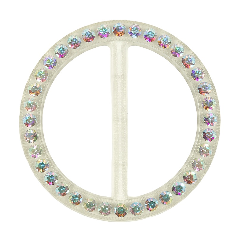 Vintage AB Crystal Rhinestones and Clear Circular Plastic Slider – 2.625″
