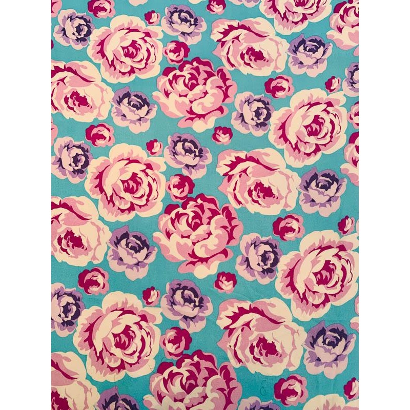 Floral Printed Silk Chiffon – Blue / Magenta / Purple Fabric by the Yard