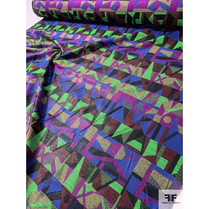 French Ethno-Geometric Ladies Tweed Suiting with Glossy Finish – Multicolor Fabric by the Yard
