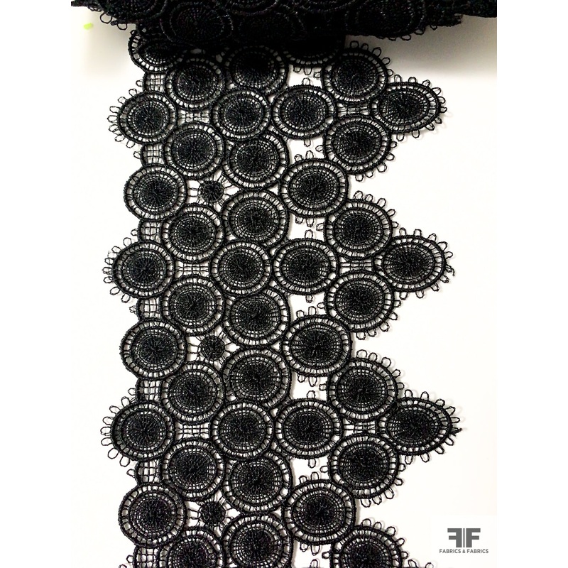 Geometric Circles Fine Guipure Lace Trim – Black Fabric by the Yard