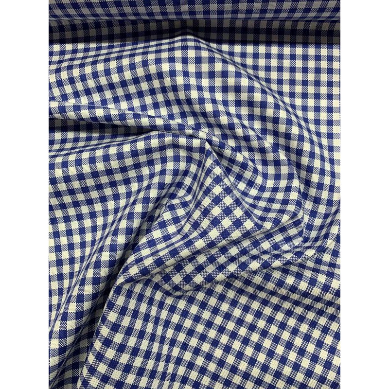 Gingham Check Cotton Shirting – Blue / White Fabric by the Yard
