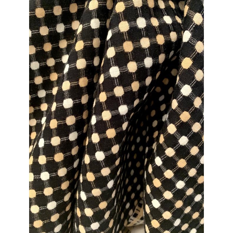 Italian Geometric Grid Cotton Suiting – Black / White / Nude Fabric by the Yard