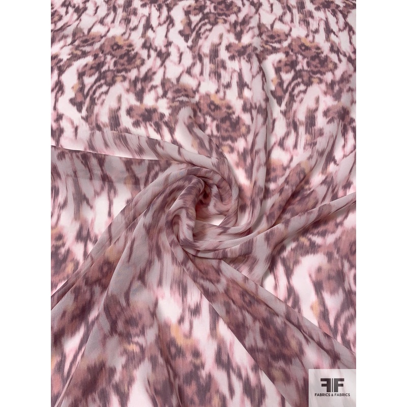 Italian Hazy Floral Printed Silk Chiffon – Dusty Pink / Dusty Purple / Off-White Fabric by the Yard