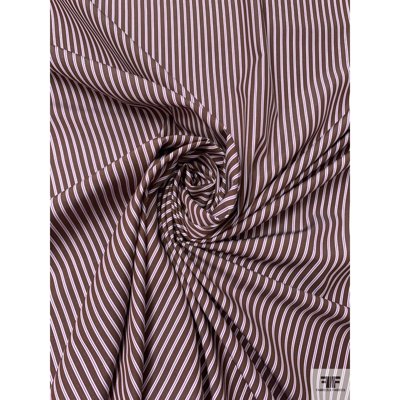 Italian Striped Yarn-Dyed Fine Cotton Shirting – Brown / White / Medium Orchid Fabric by the Yard