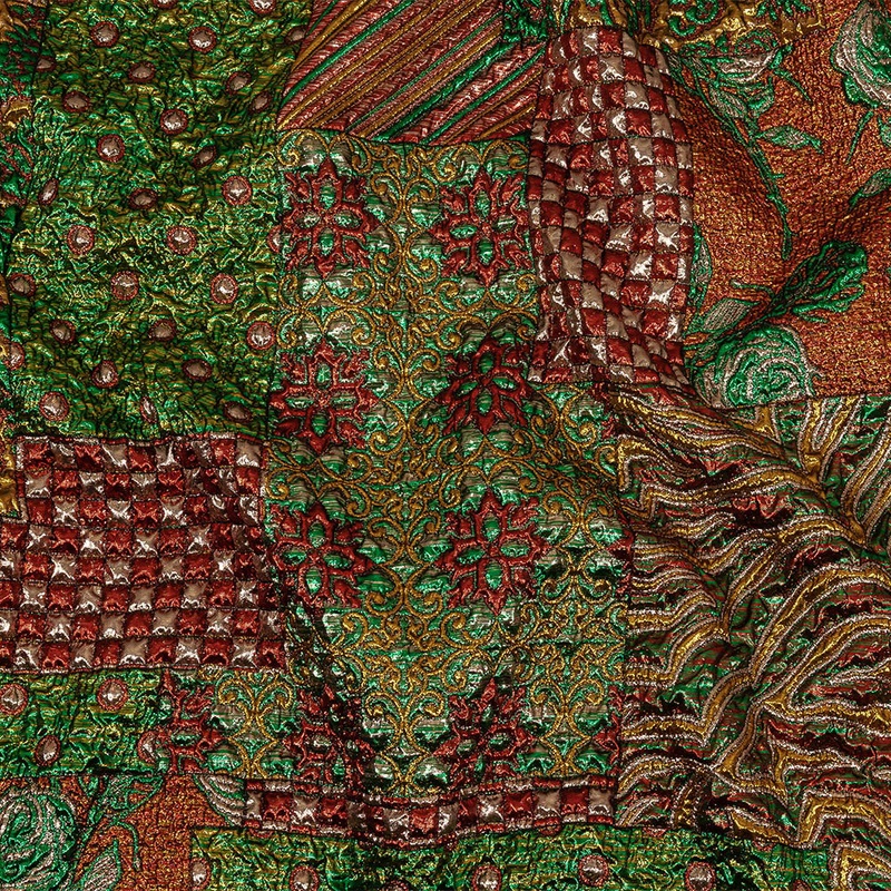 Metallic Red, Green and Yellow Gold Ornate Patchwork Luxury Brocade