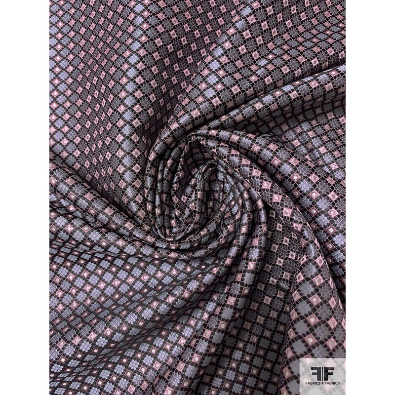 Micro-Dot Geometric Silk Necktie Jacquard Brocade – Grey / Dusty Pink / Black Fabric by the Yard