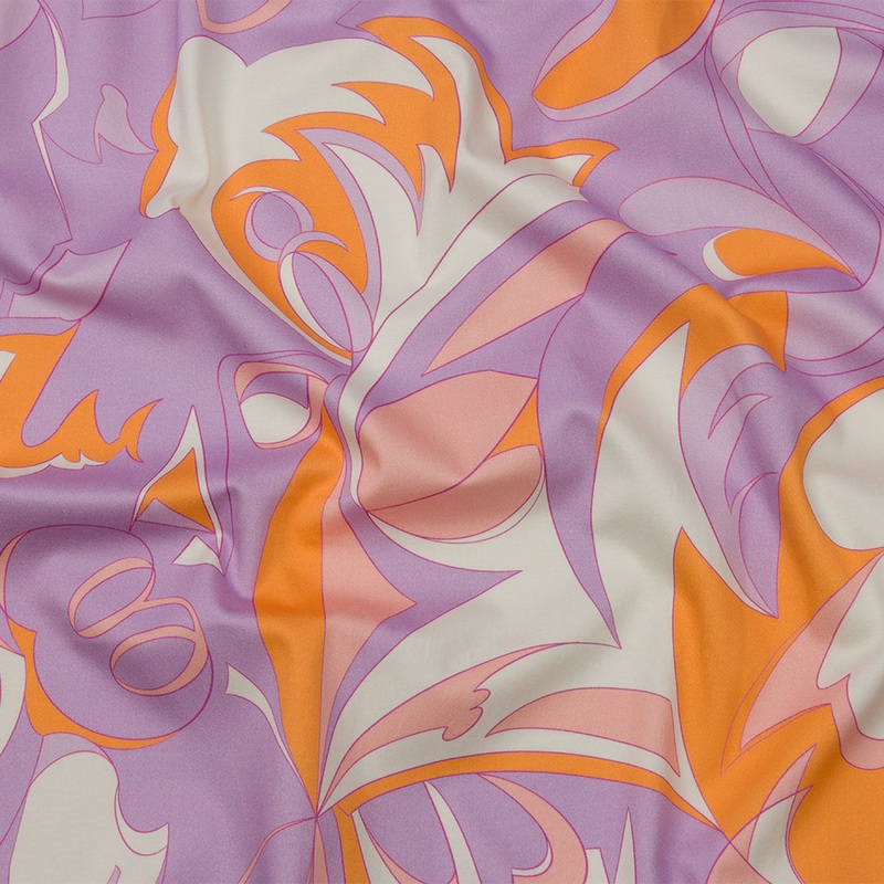 Stretch Cotton Sateen – Lilac and Orange Abstract – Lost at Last Print – Mood Exclusive Groove Collection