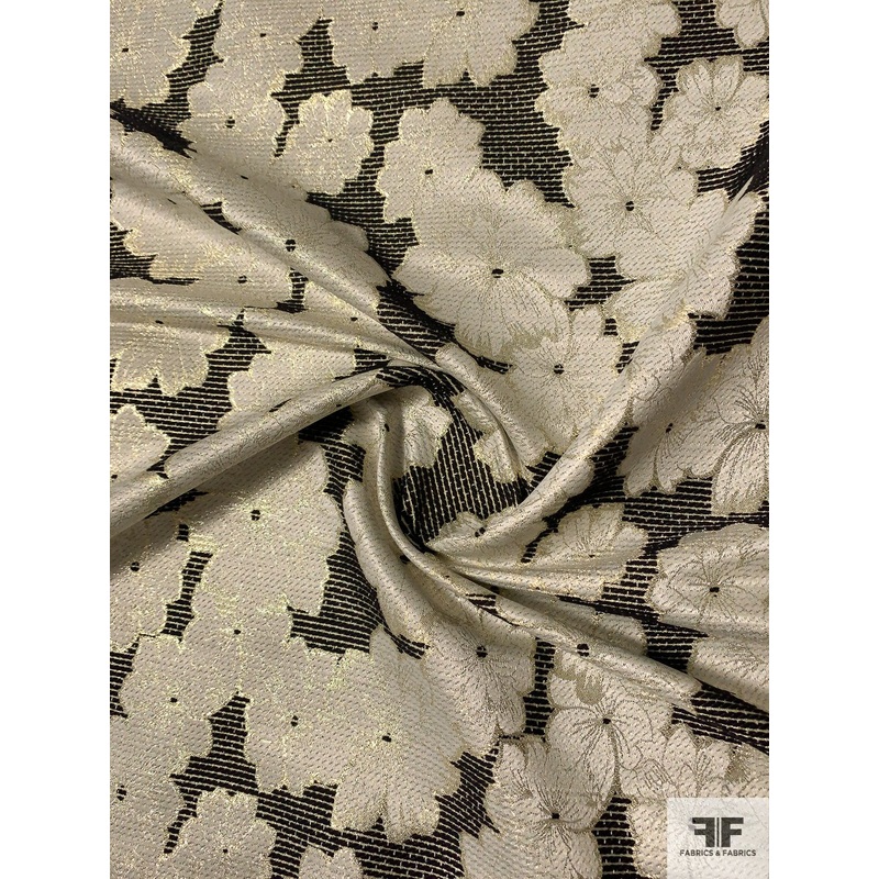 Trailing Floral Metallic Brocade – Cream / Gold / Black Fabric by the Yard
