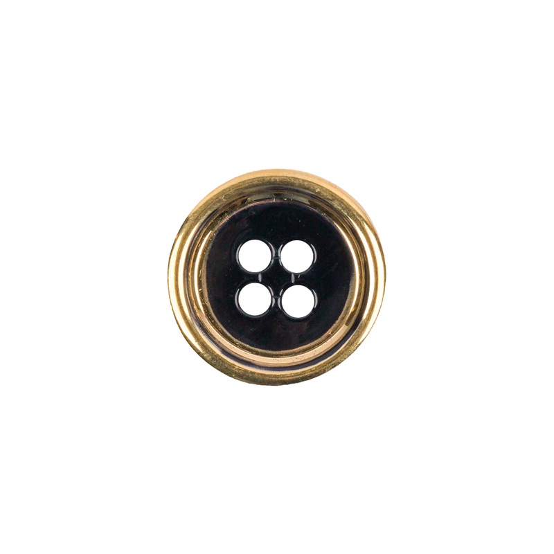 Black and Gold Edged 4-Hole Glass Button – 24L/15mm