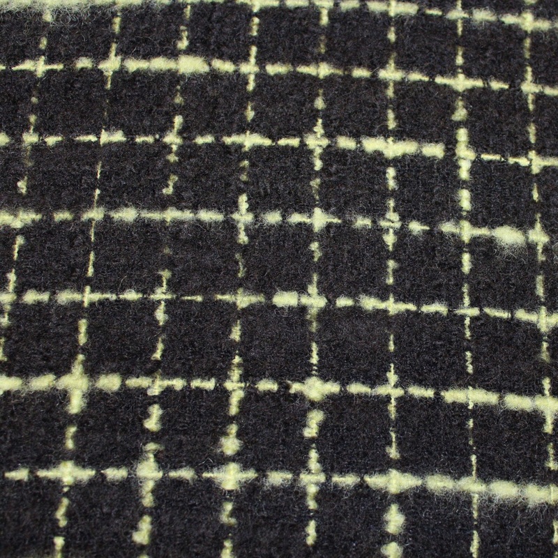Checkered Wool Tweed Coating – Black/Green Fabric by the Yard