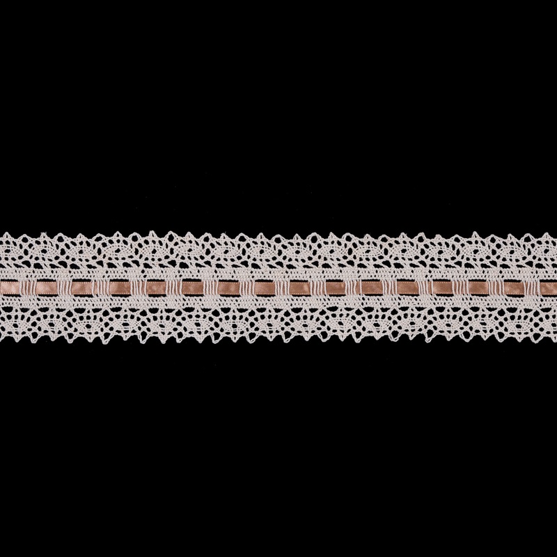 Cream Crochet Trim with Beige Ribbon – 2.25″