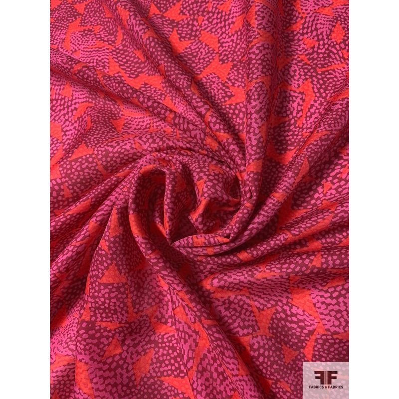 Fine Dot Printed and Geometric Silk and Cotton Voile – Magenta / Deep Coral / Plum Fabric by the Yard