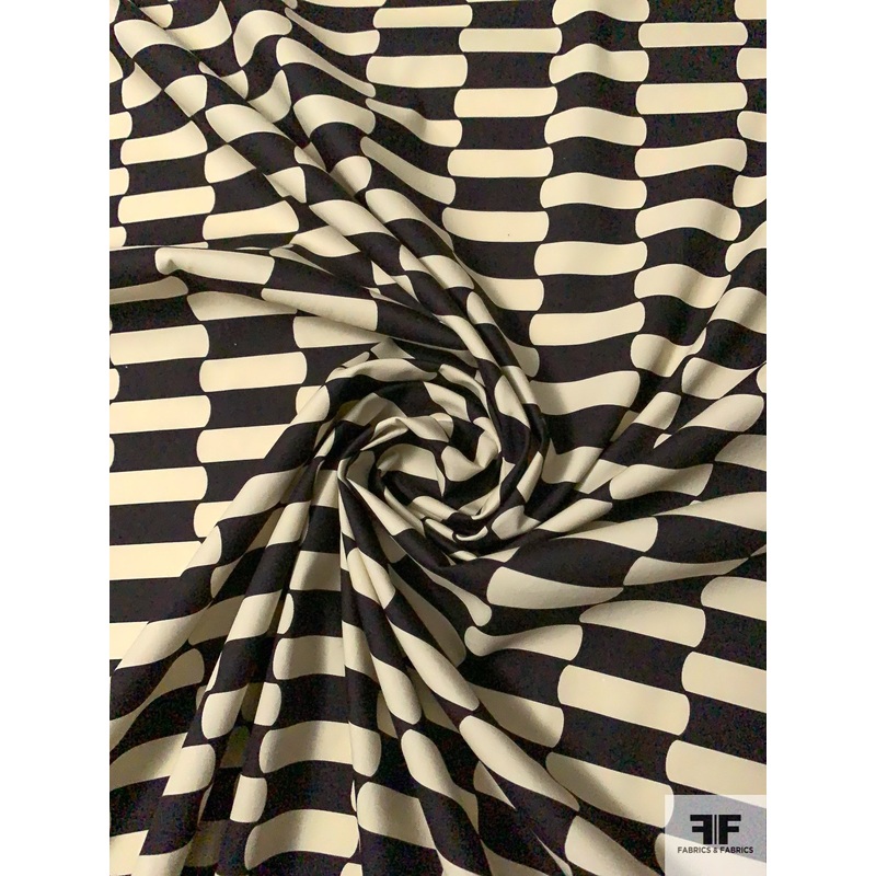 Geometric Printed Cotton Poplin – Black Coffee Bean / Beige Fabric by the Yard