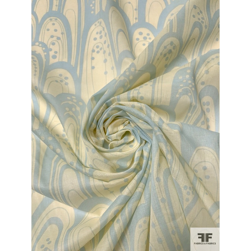 Graphic Orbits Printed Silk and Cotton Voile – Sky Blue / Cream Fabric by the Yard