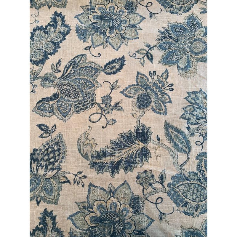 Home Dec Noblesse Floral Printed Linen Viscose – Natural / Teal / Sage Fabric by the Yard