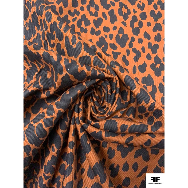 Italian Wild Cat Printed Cotton Twill – Copper Brown / Black Fabric by the Yard